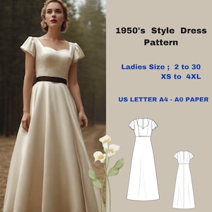 1950's vintage,Bridgerton style Dress Sewing Pattern, cocktail dress, PDF Instant Download Vintage Sewing Pattern, Prom Dress Making