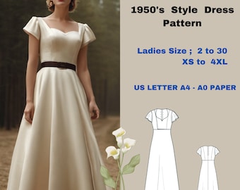 1950's vintage,Bridgerton style Dress Sewing Pattern, cocktail dress, PDF Instant Download Vintage Sewing Pattern, Prom Dress Making