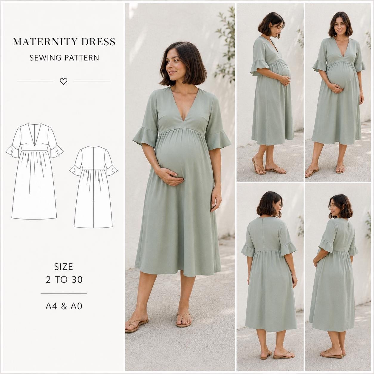 empire waist maternity dress pattern with Set-In Sleeves Cotton maternity Option:1/EA | Size : 4