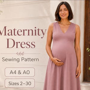 V neck Maternity Gown Sewing Pattern: Hi-Low Dress, US 2-30 (PDF Pattern)