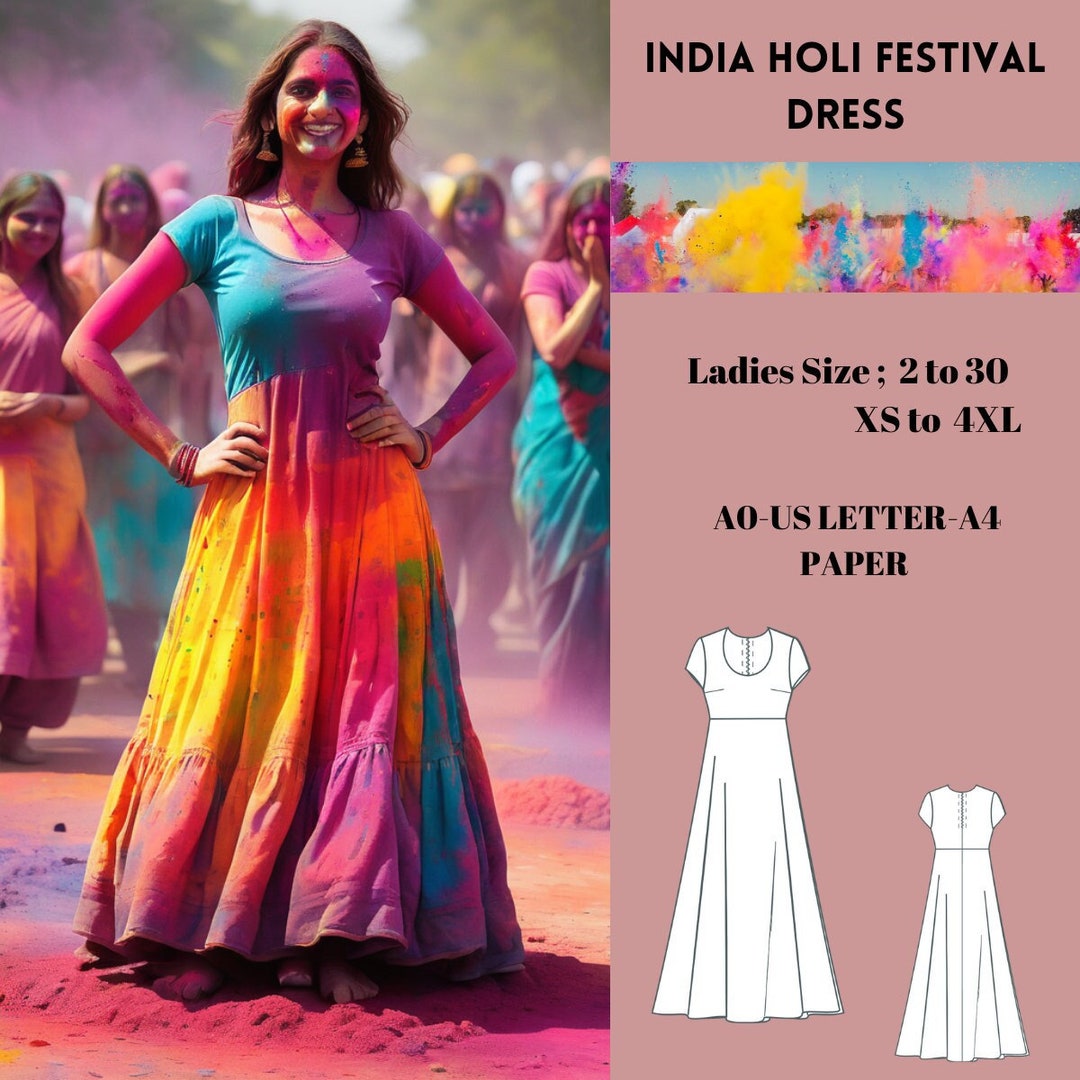 India Holi Festival Style Dress Sewing Pattern,range of Size Options US ...
