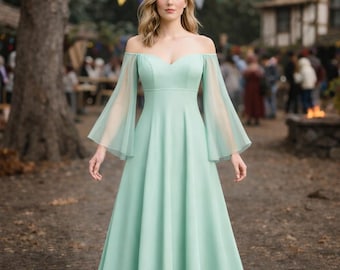 Cottagecore Fairy Dress Sewing Pattern: Off-Shoulder Maxi (US 2-30, XS-4XL) (PDF Pattern)