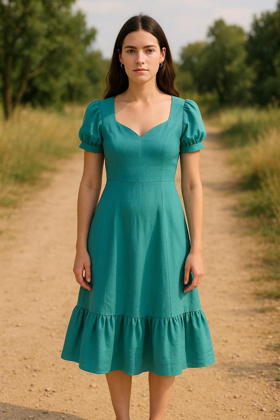 knee length dresses for ladies Madi Linen Sweetheart Neck Midi Dress main image 0