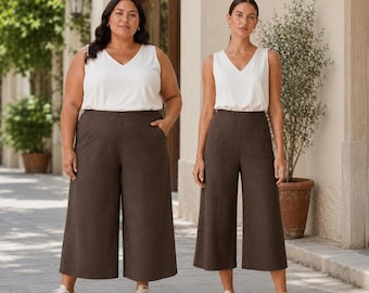 Linen Capri Palazzo Pants Sewing Pattern Elastic Waist (A0 A4 Sizes) (PDF Pattern) xs-4xl