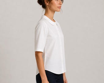 Vintage Inspired Peter Pan Collar Shirt Pattern - short  Sleeves, Sizes 2-30, Easy Sewing