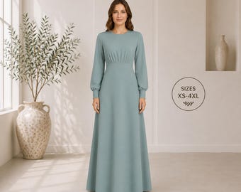 Long Sleeve Maxi Dress PDF Sewing Pattern | High Waist | XS–4XL