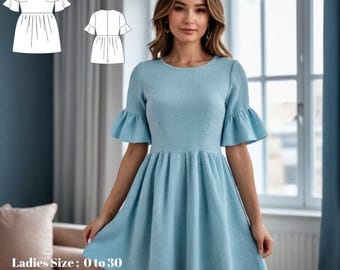Smock Dress Sewing Pattern, Women's Mini, Sizes XS-4XL (PDF Pattern)