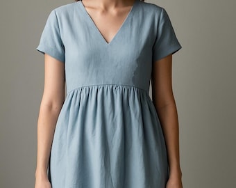 Linen V-Neck Cottagecore Dress Sewing Pattern (US 2-30, XS-4XL) (Digital Download)