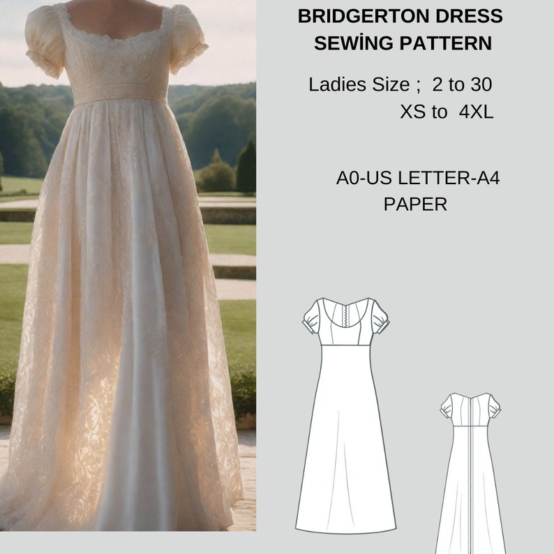 Robe bridgerton, robe de fée, régence, robe elfique, robe longue, déguisement d'Halloween, A0 A4 lettre US-US 2 à 30 robe de bal-taille empire image 2