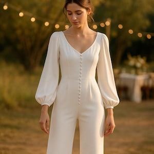 Palazzo Jumpsuit Sewing Pattern: V-Neck Balloon Sleeve (PDF Pattern)