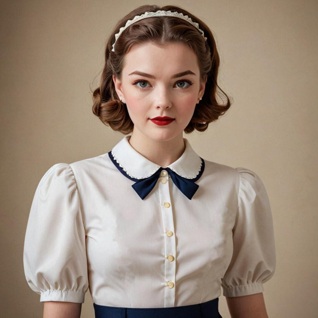 Piped Peter Pan Shirt - Navy