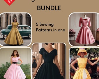 Vintage Style Dress Sewing Patterns Bundle, cocktail dress, PDF Instant Download Vintage Sewing Pattern, McCalls Easy Prom Dress Making