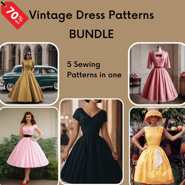 Vintage Style Dress Sewing Patterns Bundle, cocktail dress, PDF Instant Download Vintage Sewing Pattern, McCalls Easy Prom Dress Making