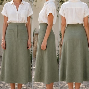Patron de couture de jupe midi en lin : toutes les tailles XS-4XL (Patron PDF)