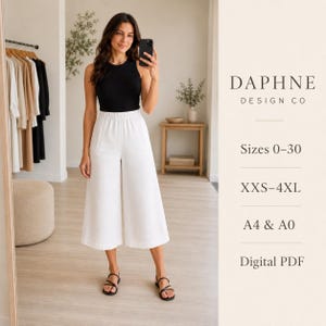 Women’s Wide Leg Capri Pants Sewing Pattern, Elastic Waist PDF A0 A4