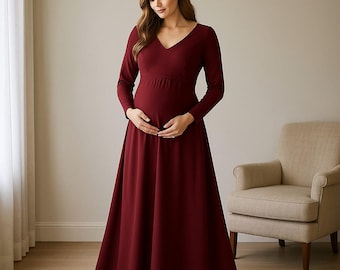 chinese dress ladies AISWI Maternity Tie Front Dress A Line Long Sleeve V Neck Flowy Pregnancy  Maxi Dresses for Baby Shower Casual 2025 Fall, Dusty Pink, Small at Amazon  Women's Clothing store main image 1