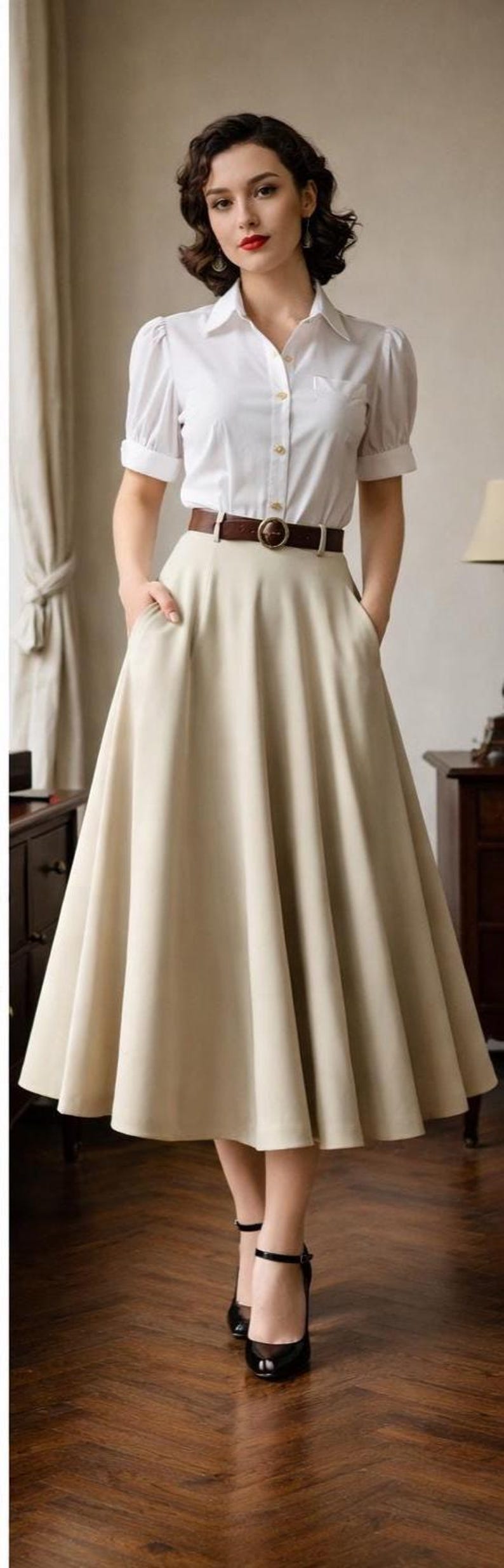 Cottagecore Skirt Sewing Pattern: Vintage Flare Skirt With Pockets (A4/A0 PDF) image 3