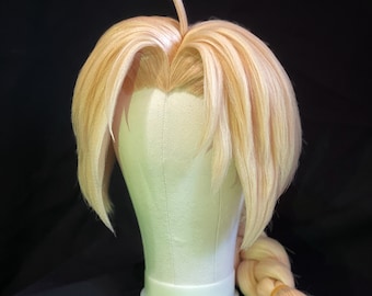 Wig cosplay custom Edward Elric, Fullmetal Alchemist Brotherhood, Yellow wig, Blond wigs, styling synthetic wigs