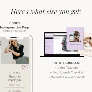 Squarespace website template for author, writer, speaker, podcaster. Website template includes speaking, podcast, blog, freebie pages. It's perfect for inspiring author, who want to sell her books & book speaking opportunities.