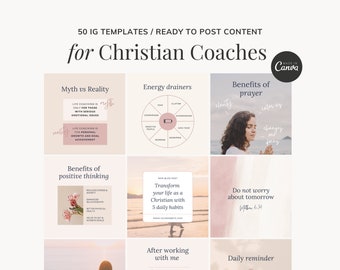 50 Christian Life Coach Social Media Vorlagen, Canva Vorlagen, Instagram Posts & Stories