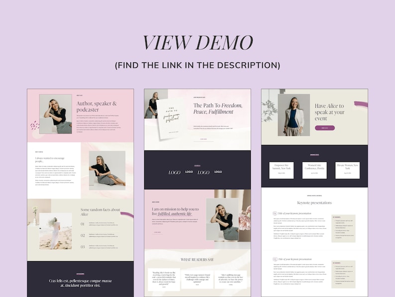 Squarespace website template for author, writer, speaker, podcaster. Website template includes speaking, podcast, blog, freebie pages. It's perfect for inspiring author, who want to sell her books & book speaking opportunities.