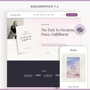 Squarespace website template for author, writer, speaker, podcaster. Website template includes speaking, podcast, blog, freebie pages. It's perfect for inspiring author, who want to sell her books & book speaking opportunities.