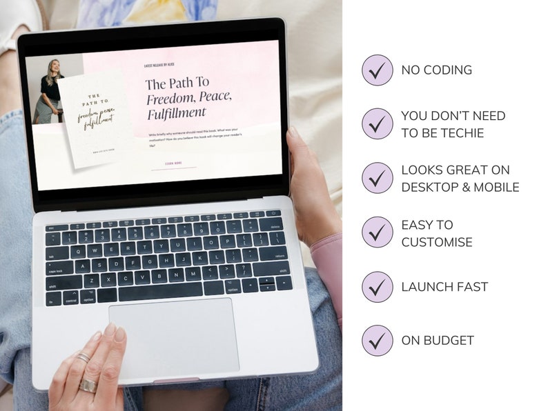 Squarespace website template for author, writer, speaker, podcaster. Website template includes speaking, podcast, blog, freebie pages. It's perfect for inspiring author, who want to sell her books & book speaking opportunities.