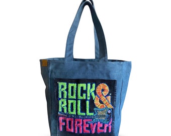 Bolso  grande Rock&Roll, bolso oversize, bolso de colgar, bolso unisex, bolso bordado. bolso shopping, tote bag, bolsa de compra