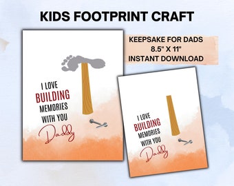 Hammer Footprint Art, Fathers Day Footprint, Printable Fathers Day Gift from Son Daughter Kids, Birthday Gift for Dads, Daddy Craft Activity