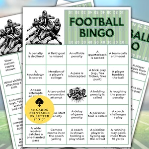 American Football Bingo: 50 Printable Game Cards with a list of possible events or plays (Digital Download)