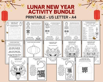Lunar New Year Activity Bundle: Coloring Pages, Crafts, and Games (PDF Download)