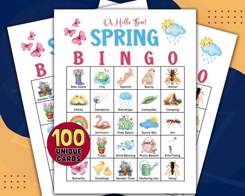 100 Spring Bingo Cards Printable | Kids and Adults Springtime Adventure ...