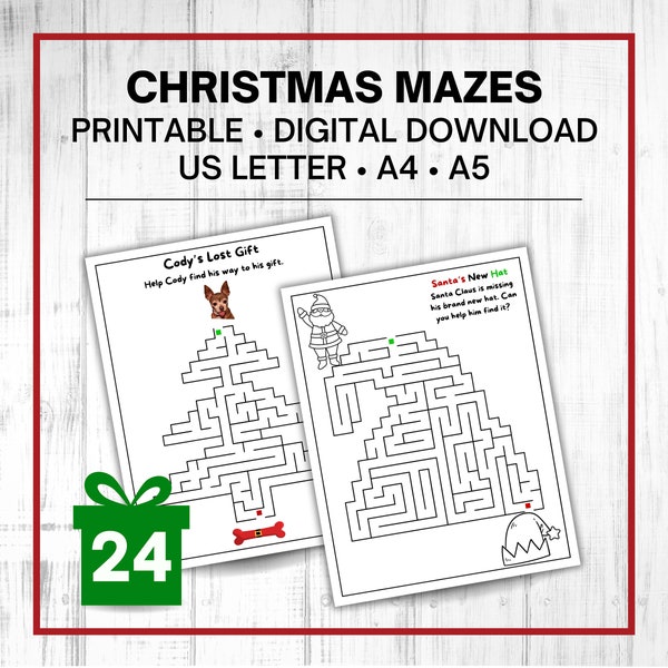 Printable Christmas Maze Bundle, Christmas Activity, Mazes for Kids, Holiday Activity, Winter Break, Advent Calendar, Maze Puzzle Printable