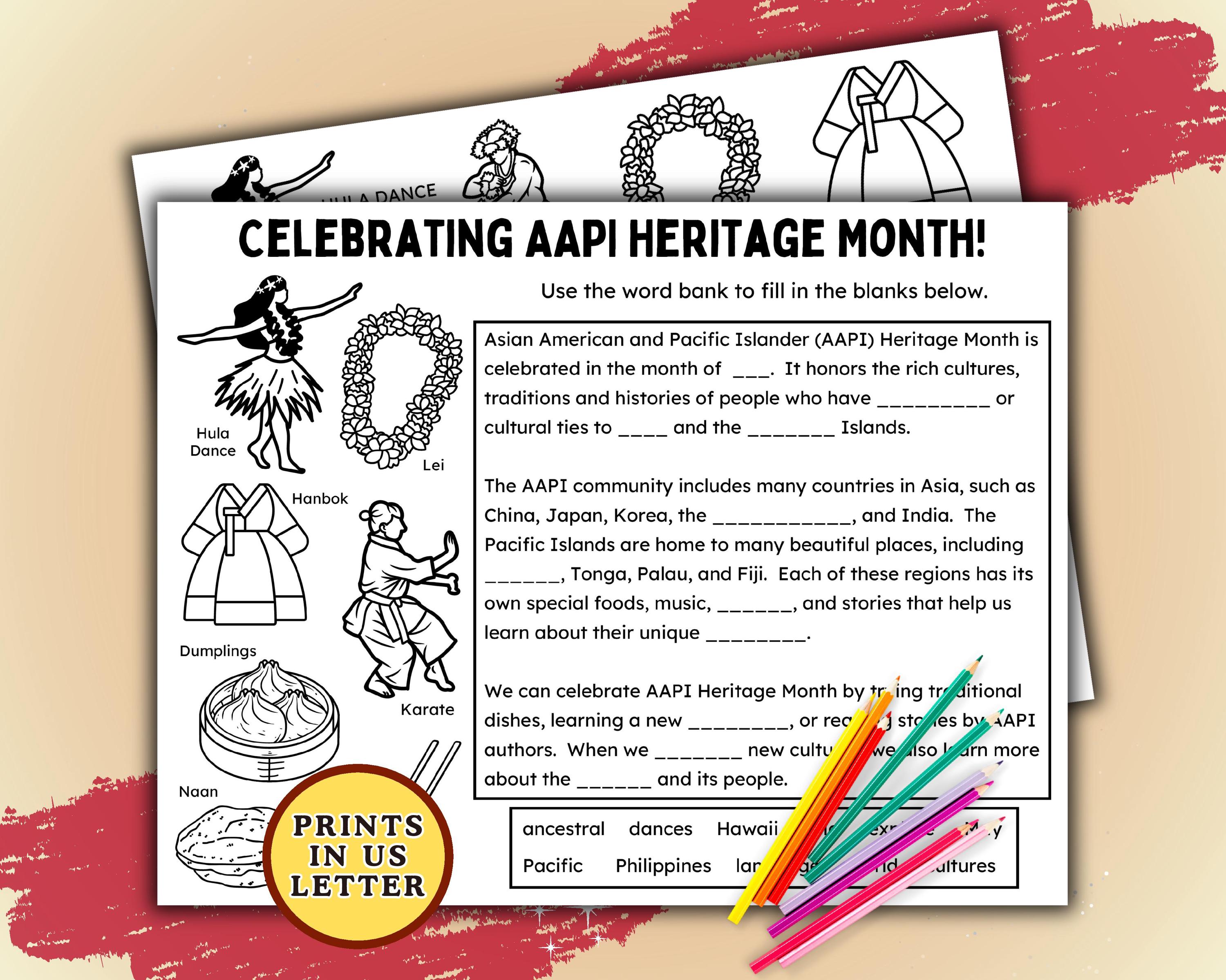 AAPI Heritage Month Printable Activity Placemat, Kids Educational ...