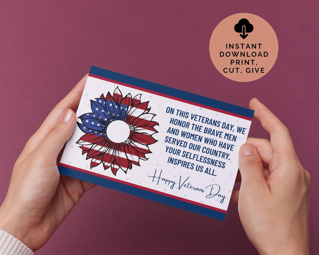 Happy Veterans Day Card Printable, DIY Patriotic Veterans Day Postcard ...