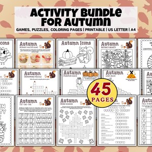 Fall Time Activities for Kids  - Games, Puzzles, Coloring Pages | Kids Activity Kit Fall | Back to School Printable Resource Activity Autumn
