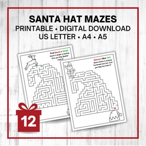 Santa Hat Maze Printable: Christmas Activity, Coloring Pages (A5/A4/US Letter PDF Download