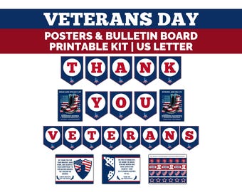 Kit imprimible para tablón de anuncios del Día de los Veteranos, ideas para tablón de anuncios patrióticos para hacer tú mismo, Gracias veteranos, Muro de honor a los veteranos, Carteles del Día de los Veteranos