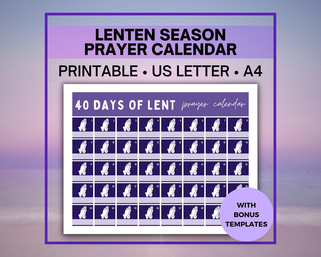 40 Days of Lent Prayer Calendar Template, Printable Lenten Calendar for