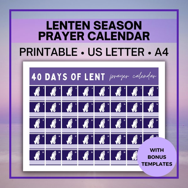 40 Days of Lent Prayer Calendar Template, Printable Lenten Calendar for Families, Catholic Lenten Prayer Journey, Christian Lent Countdown