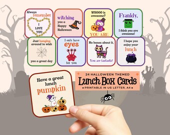 Printable Halloween Lunch Box Notes - Prefilled & Blank Note Cards | October DIY Lunch Box Cards | Halloween Themed School Lunch Notes Ideas