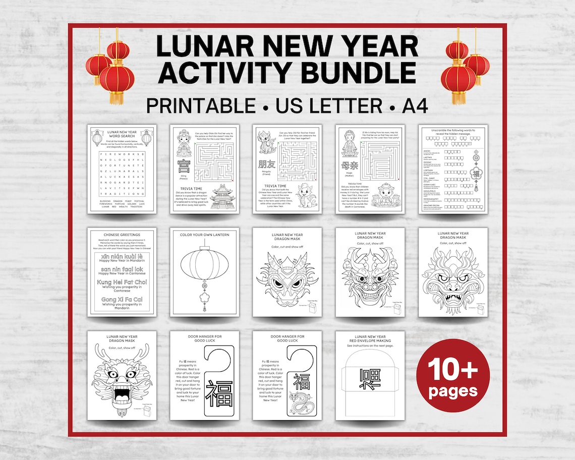 Lunar New Year Printable Activity Bundle, Chinese New Year Coloring ...