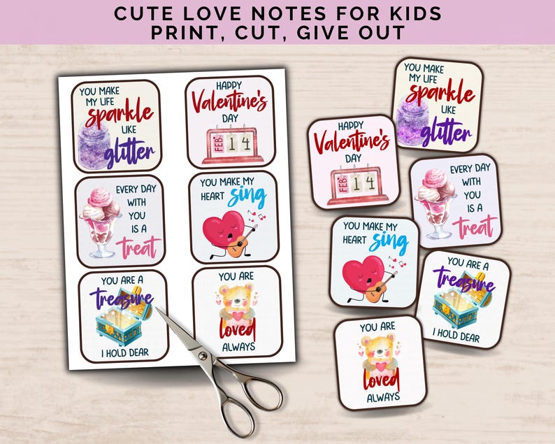 Violet Lunch Note Valentine Lunch Notes for Kids, Printable Lunch Box Notes for February ...