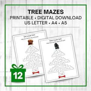 Christmas Tree Maze Printable: Holiday Kids Activity (PDF Download, 12 Mazes, US Letter/A4/A5 Sizes)