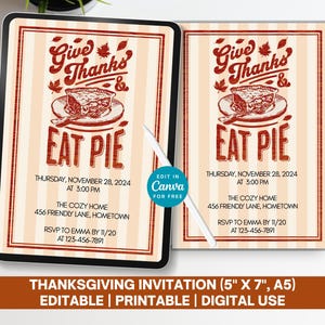 Give Thanks Thanksgiving Invitation: Editable Canva Template (Digital Download)
