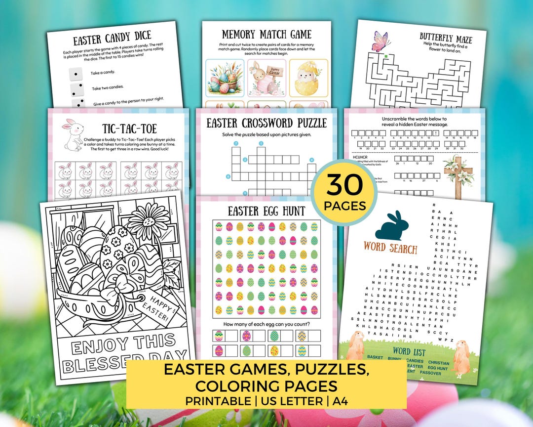 Easter Activity Bundle: Games, Puzzles, Coloring Pages (printable PDF ...