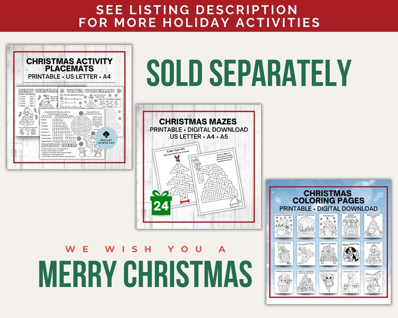 Large Printable Christmas Activity Sheet, Holiday Activity Placemat ...