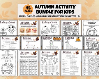 Fall Time Activities for Kids  - Games, Puzzles, Coloring Pages | Kids Activity Kit Fall | Back to School Printable Resource Activity Autumn