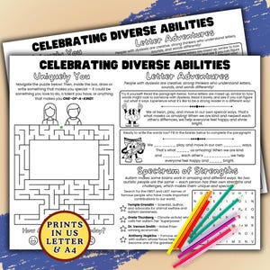 Printable Neurodiversity Activity Placemat | Autism and Dyslexia Awareness | SEL Kids Classroom, Inclusion & Learning Differences Worksheet