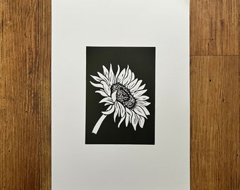 Original art - Sunflower Lino Print - hand printed - Lino cut